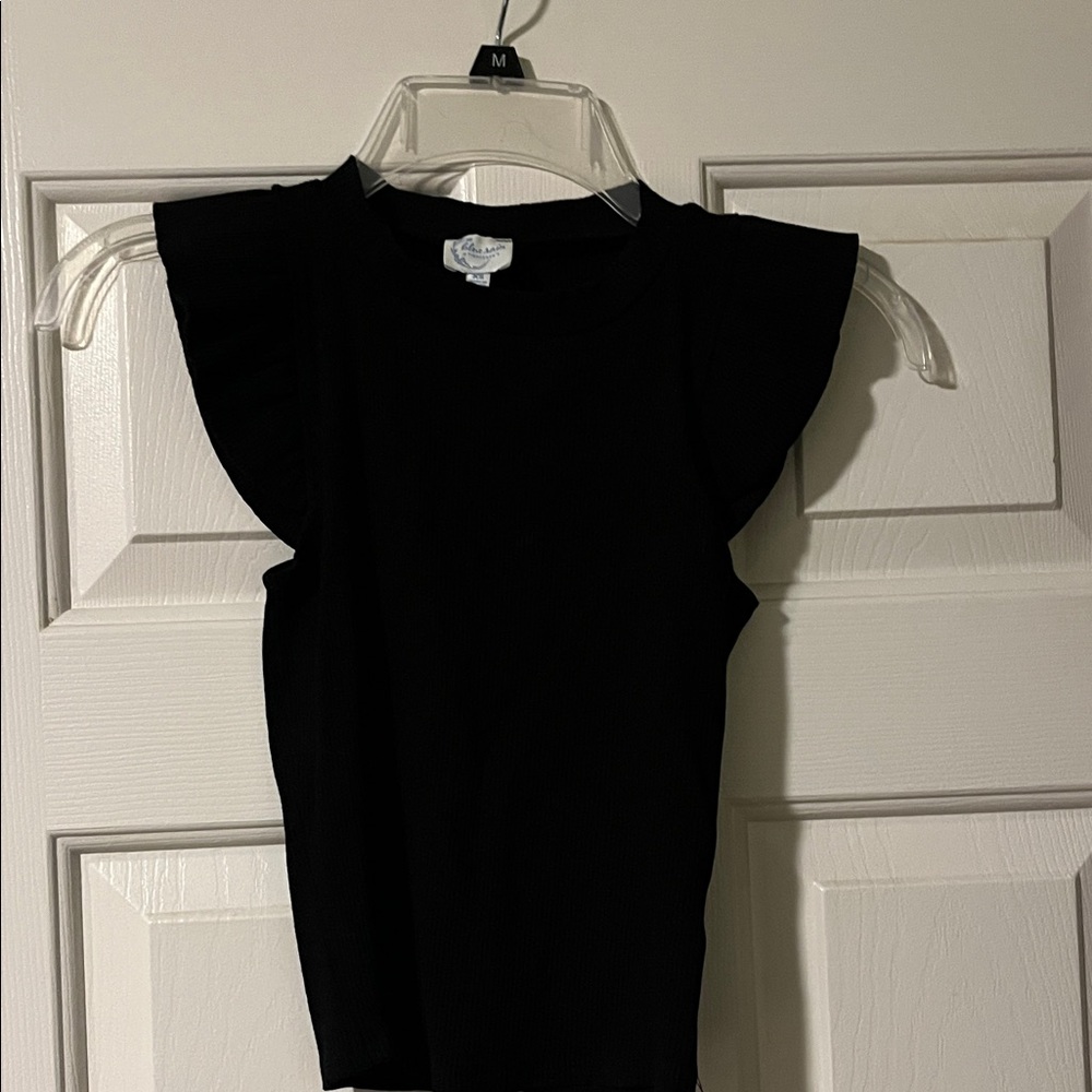 Blue Rain Black Flutter-Sleeve Ribbed Tank